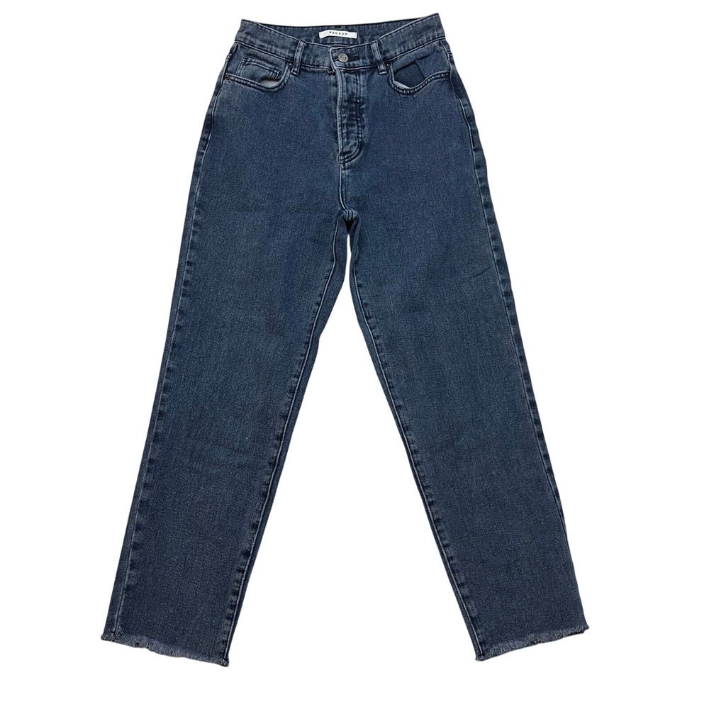 PacSun Jeans Women 25 Blue High Rise Straight Button Fly Raw Hem Acid Wash Denim